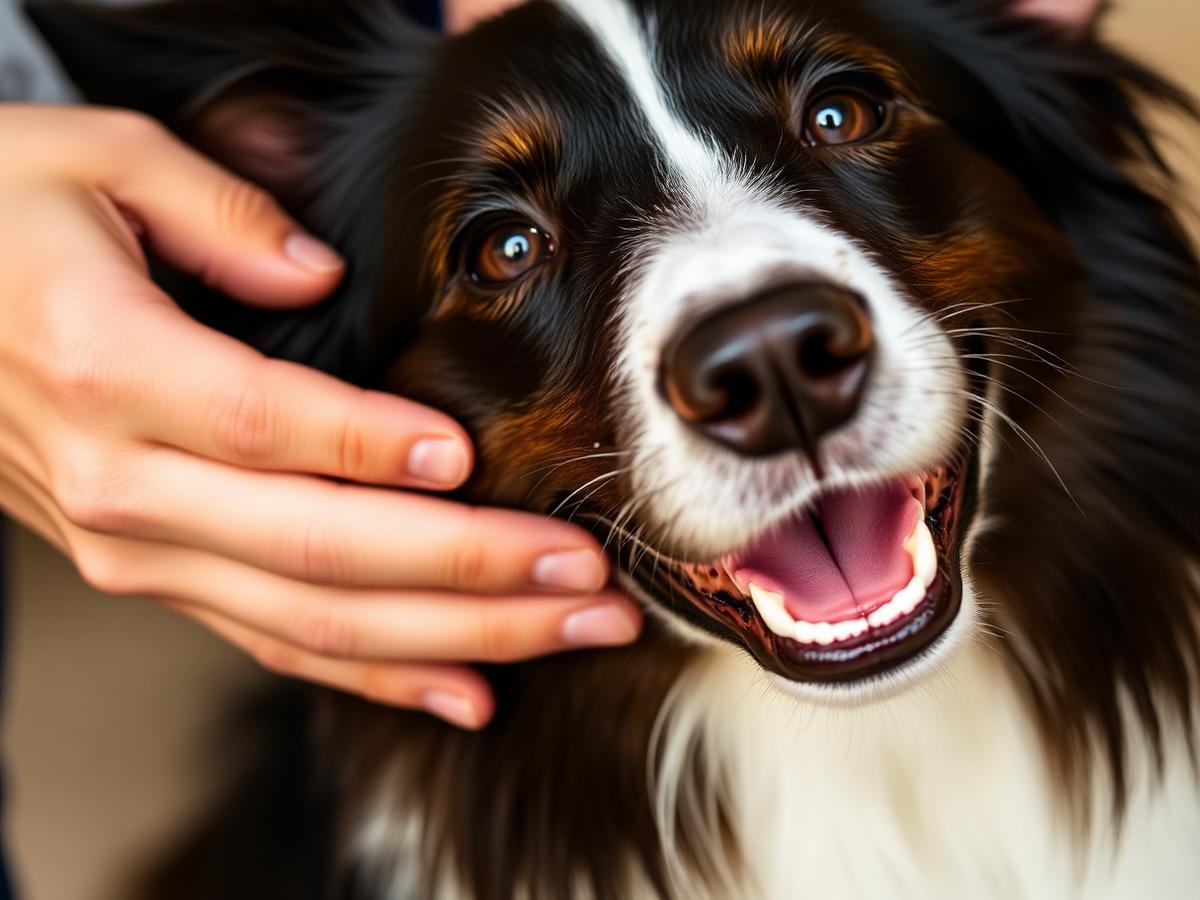 Hands stroking a happy border collie
